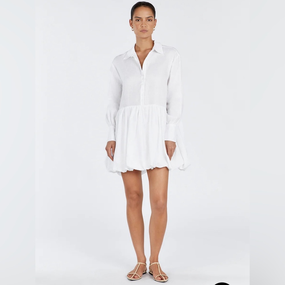Never worn with tags. White linen mini dress- DISSH.